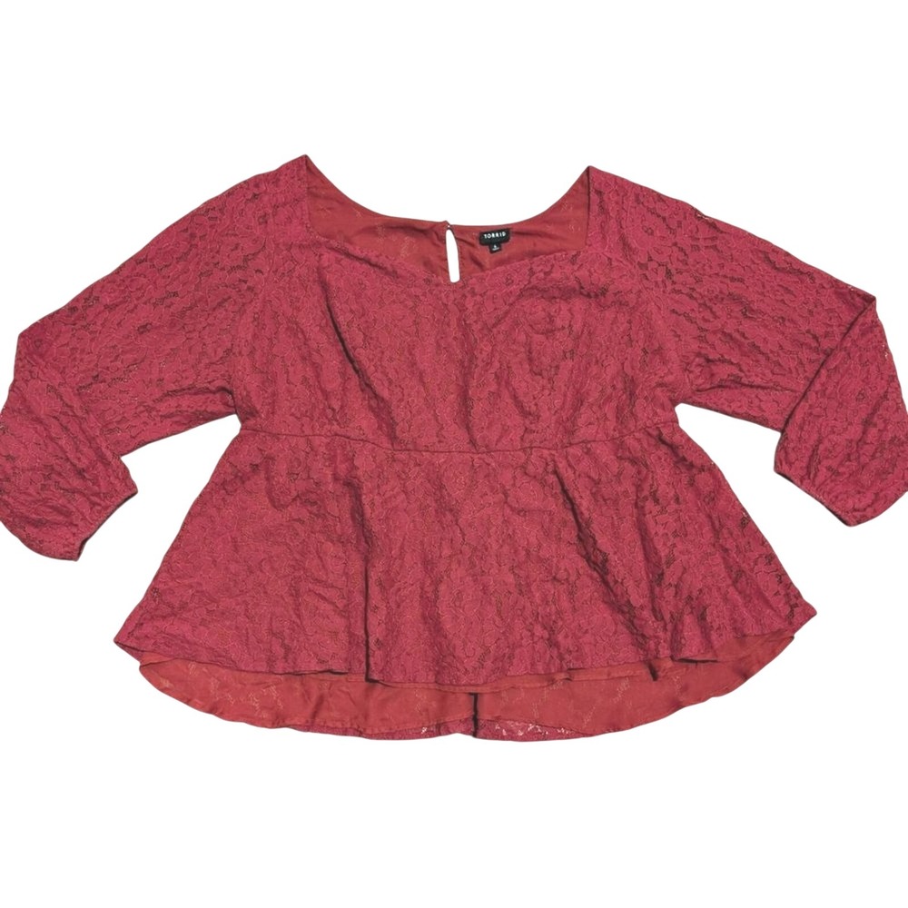 Torrid Plus 4 4X Red Maroon Lace Peplum Top Shirt Blouse Babydoll